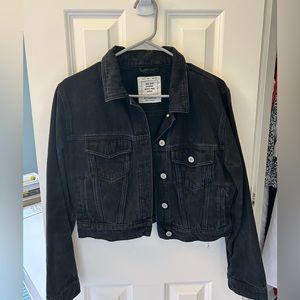 Cropped black denim jacket